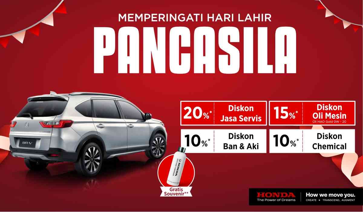 Spesial Hari Lahir Pancasila! Diskon Servis Mobil hingga 20%, Bonus Souvenir Cantik dari Honda!