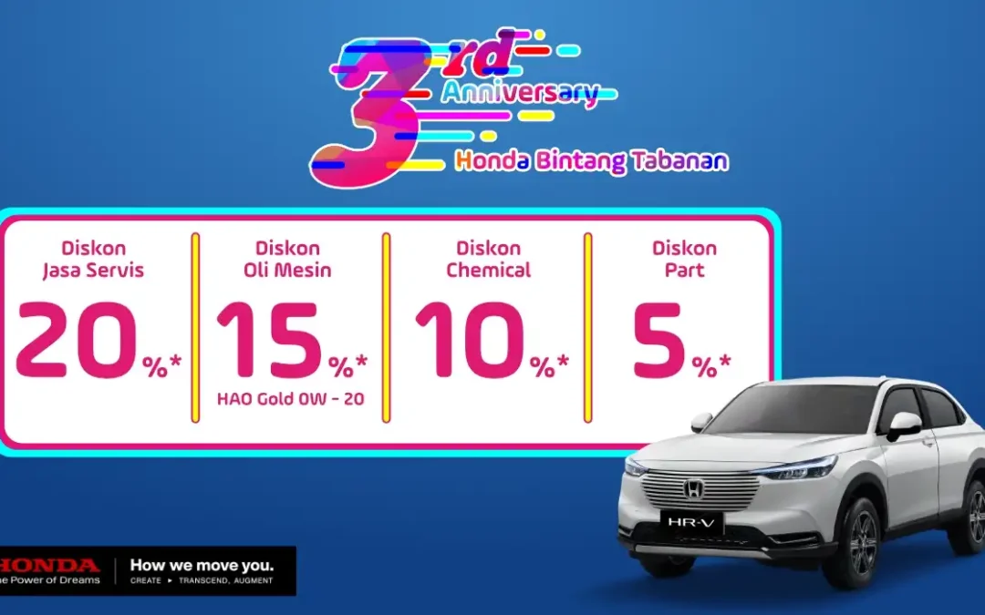 Rayakan Ulang Tahun ke-3 Honda Bintang Tabanan dengan Promo Service Mobil Spesial!