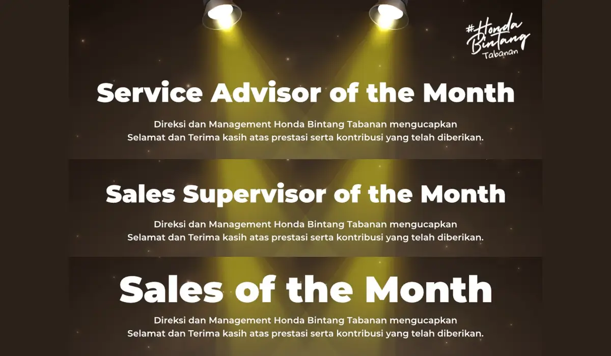 Sales dan Service Advisor of the Month Honda Bintang Tabanan November 2024