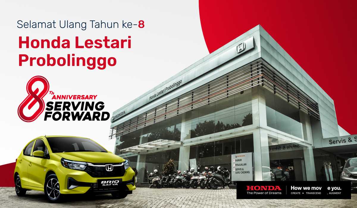 Banner HUT 8 HLP Sewindu Melaju: Apa Rahasia di Balik Kesuksesan 8 Tahun Honda Lestari Probolinggo?