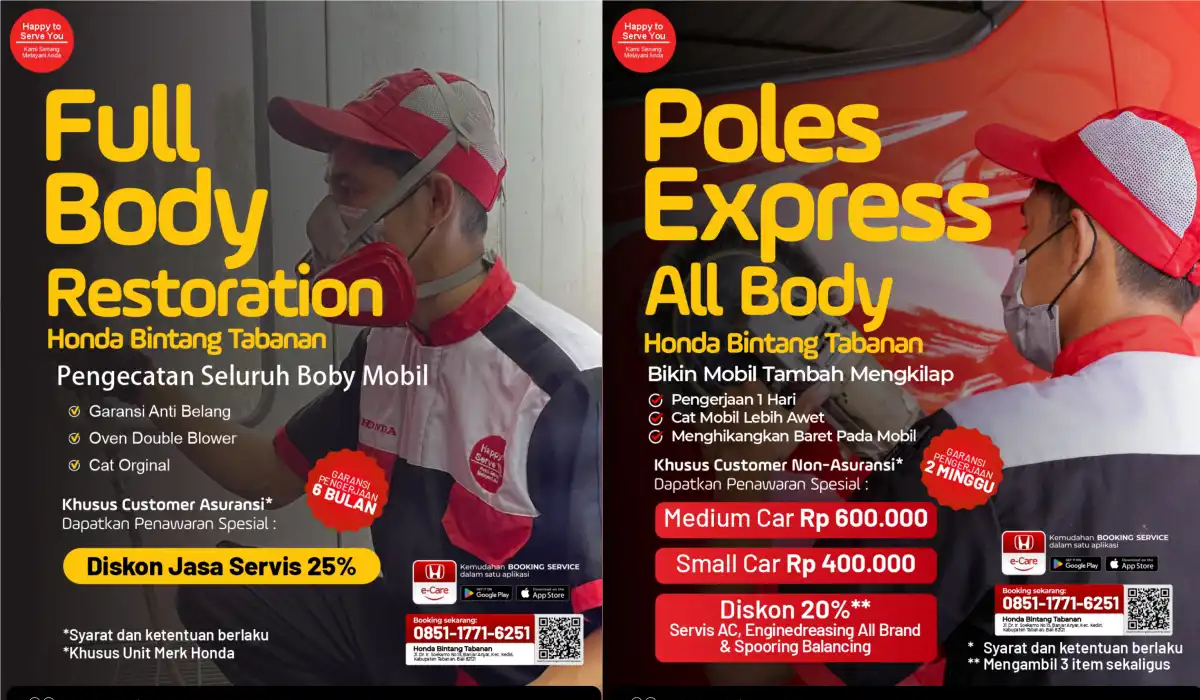 Mobil Mengkilap Harga Bersahabat! Amankan Promo Restorasi dan Poles Body Spesial Maret 2026 di Honda Bintang Tabanan
